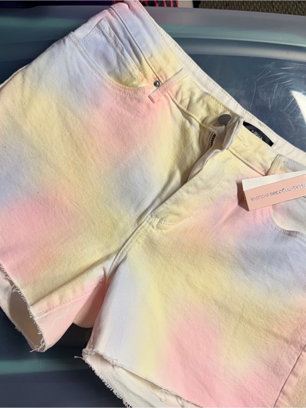 Aqua Pastel Pink & Yellow Tie-Dye Denim Shorts
